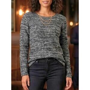 RAFAELLA Petite Black Gray Sequin Sweater XS | High Low Sparkle Knit